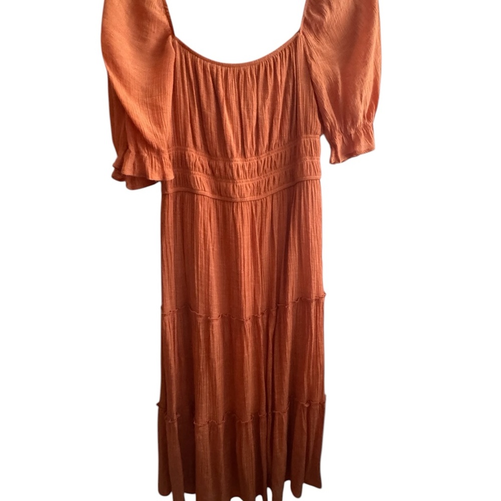 Trixxi Rust Orange Puff Sleeve MIDI Dress